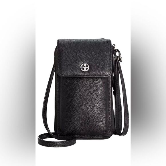 Gianni Bernini Black Genuine Leather Softy Tech Crossbody Wallet - Picture 7 of 12